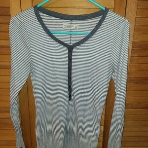 Abercrombie & Fitch Women's Striped Henley Round Neck Long Sleeve Top Size M